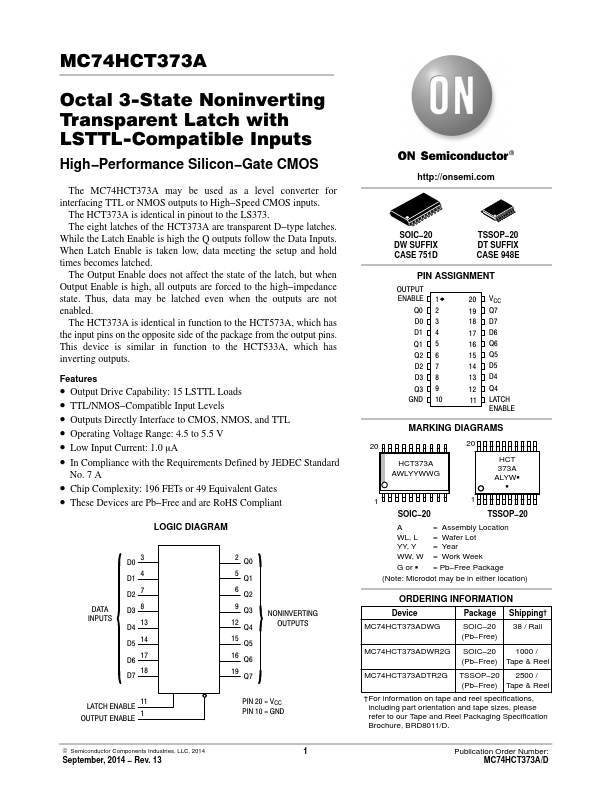<?=MC74HCT373A?> डेटा पत्रक पीडीएफ
