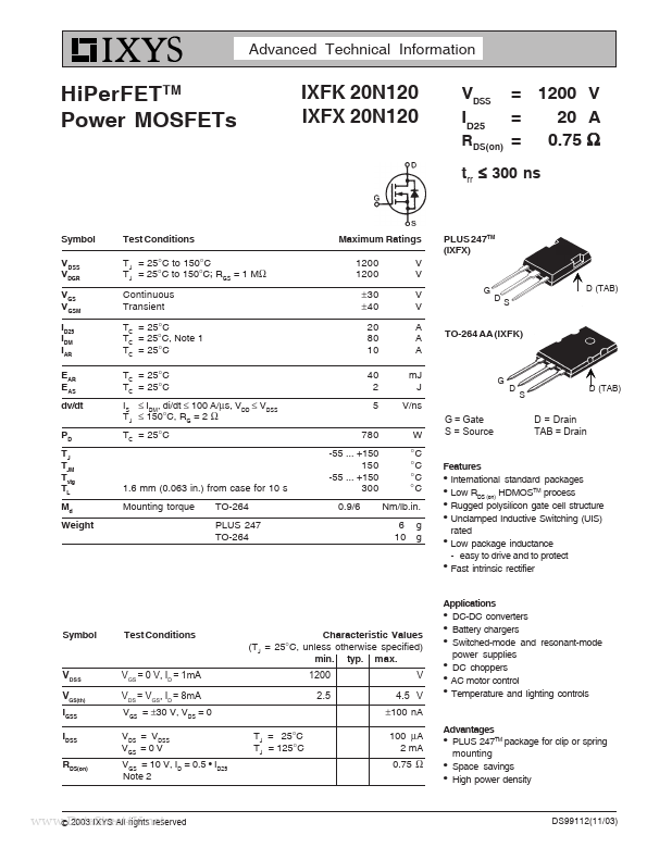 IXFX20N120 IXYS Corporation