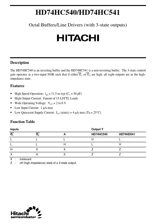 HD74HC540 Hitachi Semiconductor