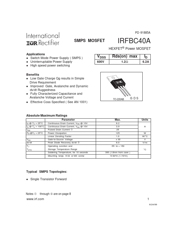 IRFBC40A International Rectifier