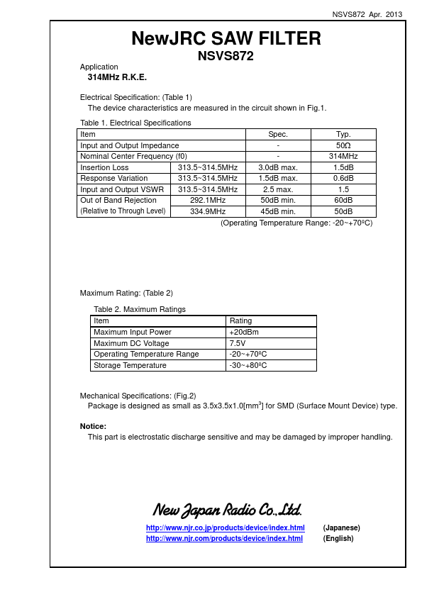 <?=NSVS872?> डेटा पत्रक पीडीएफ