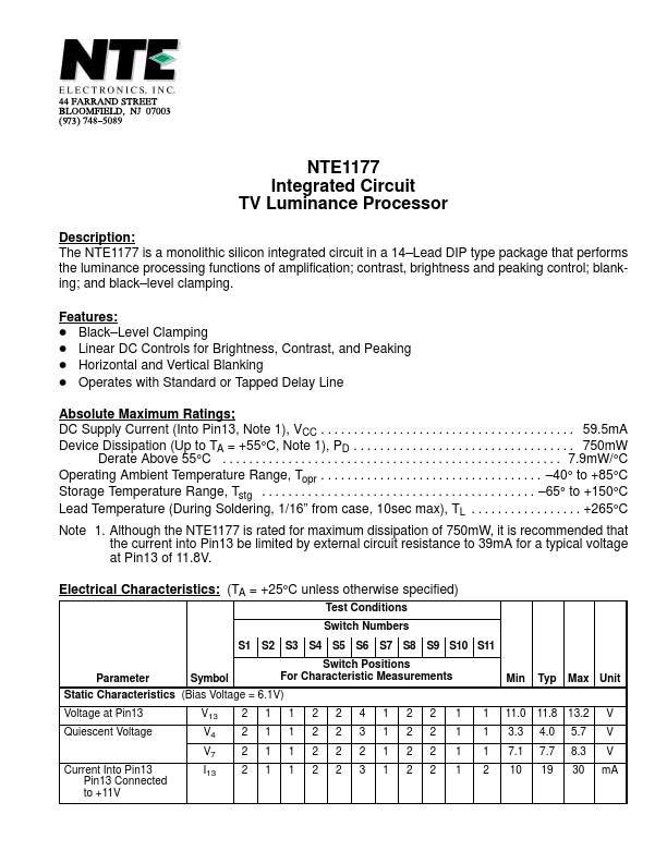 NTE1177 NTE