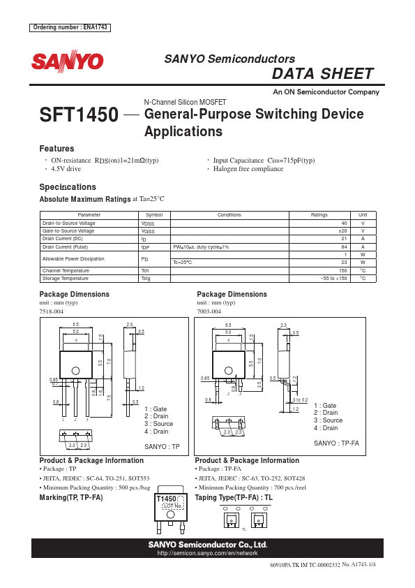 SFT1450 Sanyo Semicon Device
