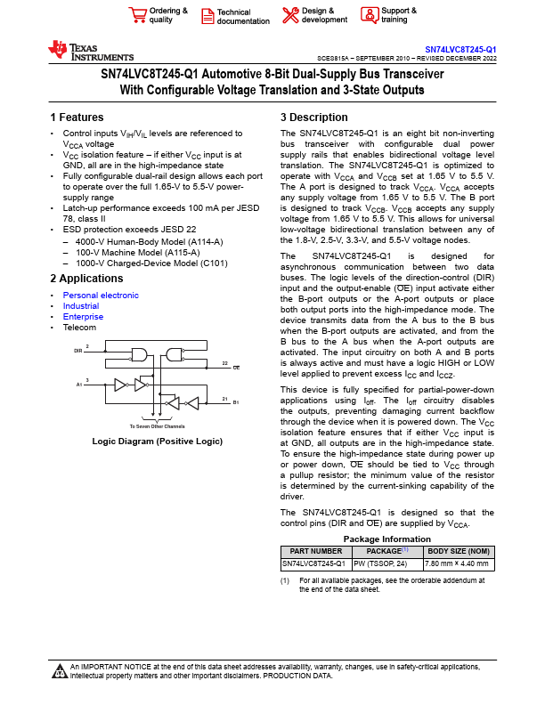 <?=SN74LVC8T245-Q1?> डेटा पत्रक पीडीएफ