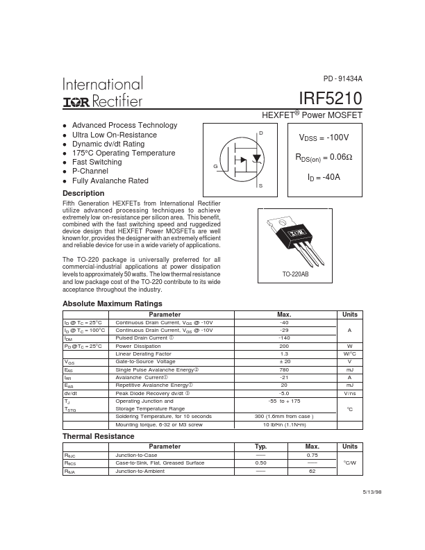 IRF5210 International Rectifier