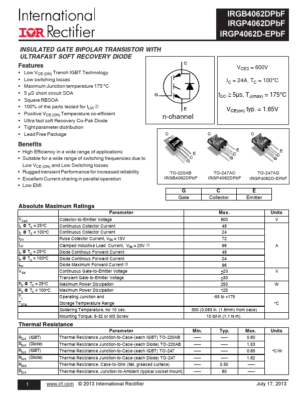 IRGP4062D-EPbF