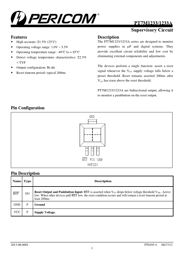 PT7M1233 Pericom Semiconductor Corporation