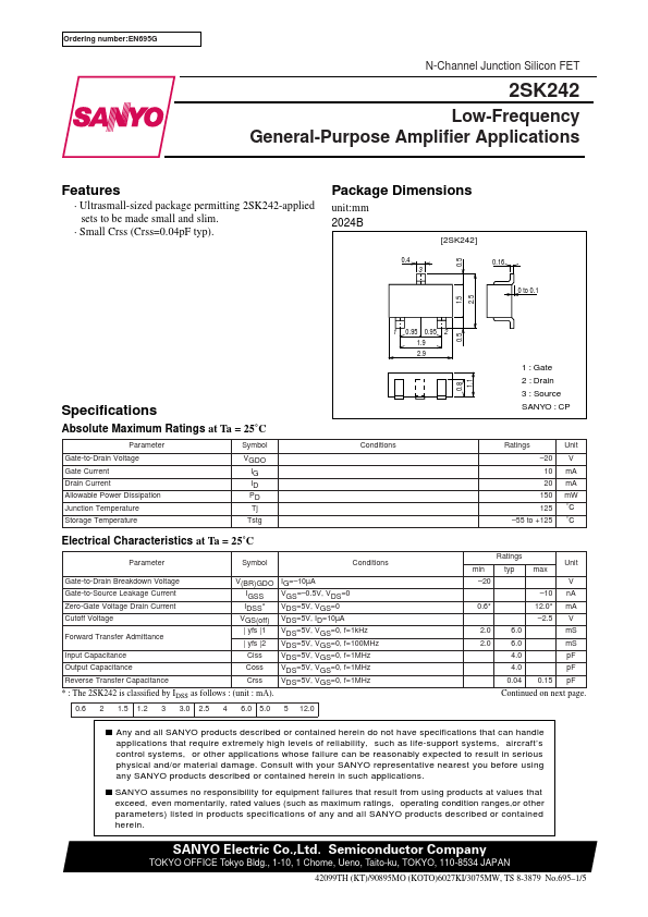 2SK242 Sanyo Semicon Device