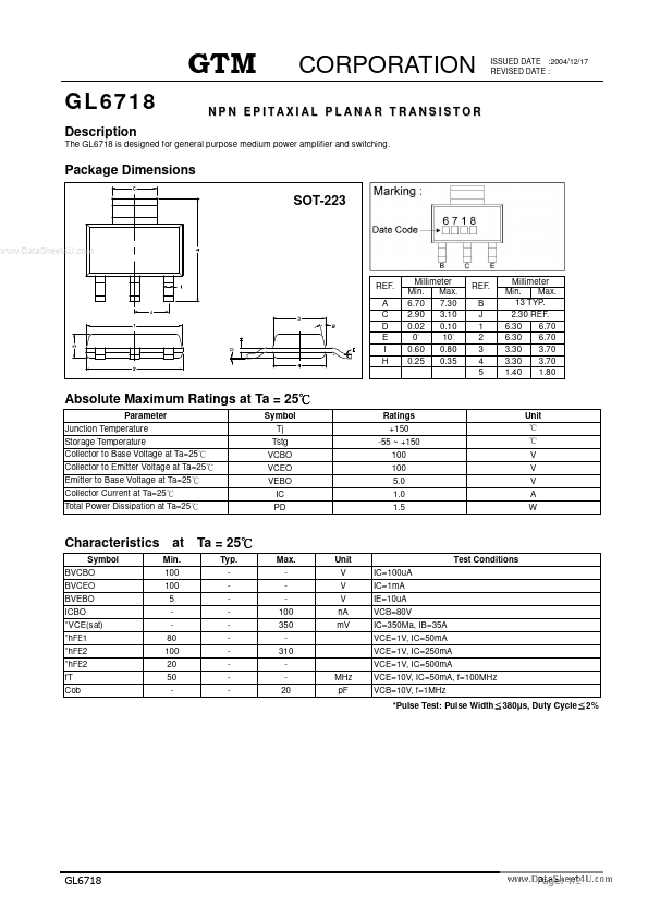 <?=GL6718?> डेटा पत्रक पीडीएफ