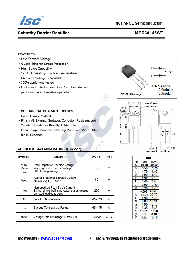 MBR60L45WT Inchange Semiconductor