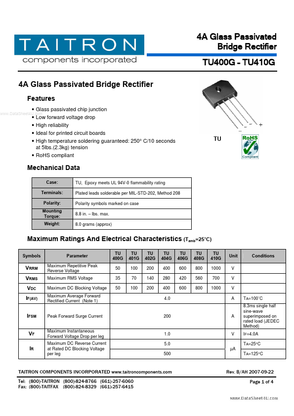 TU408G TAITRON Components Incorporated