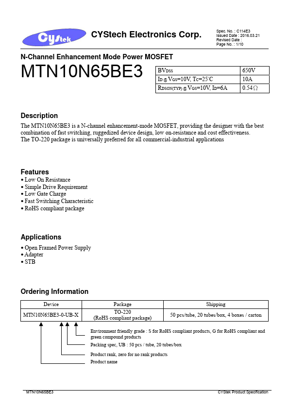 <?=MTN10N65BE3?> डेटा पत्रक पीडीएफ