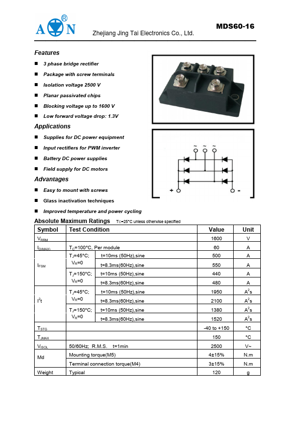 MDS60-16 Jing Tai Electronics