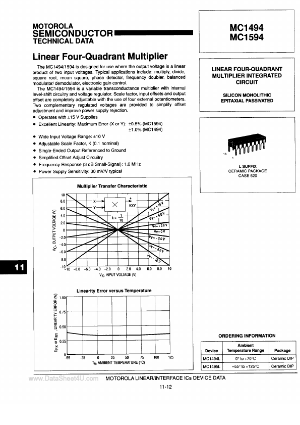 MC1594 Datasheet | Linear 4-Quadrant Multiplier