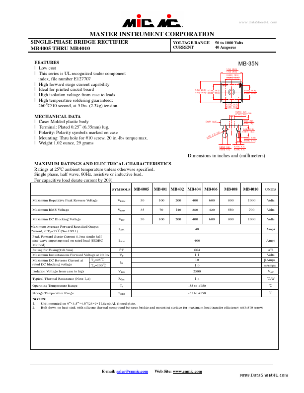 MB4005 MIC GROUP RECTIFIERS