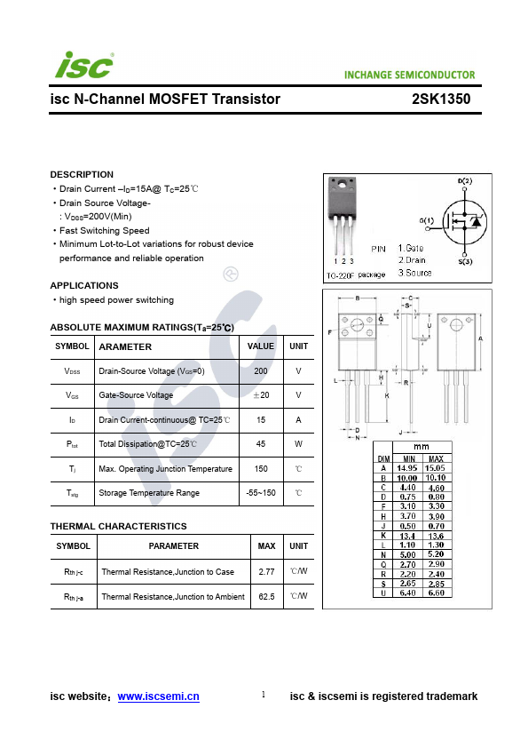 2SK1350 Inchange Semiconductor