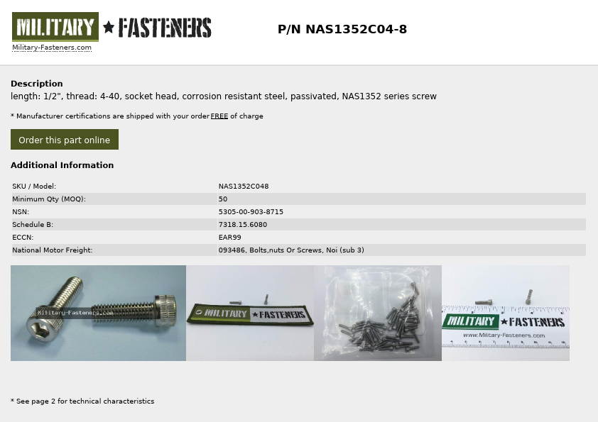 NAS1352C04-8 military fasteners