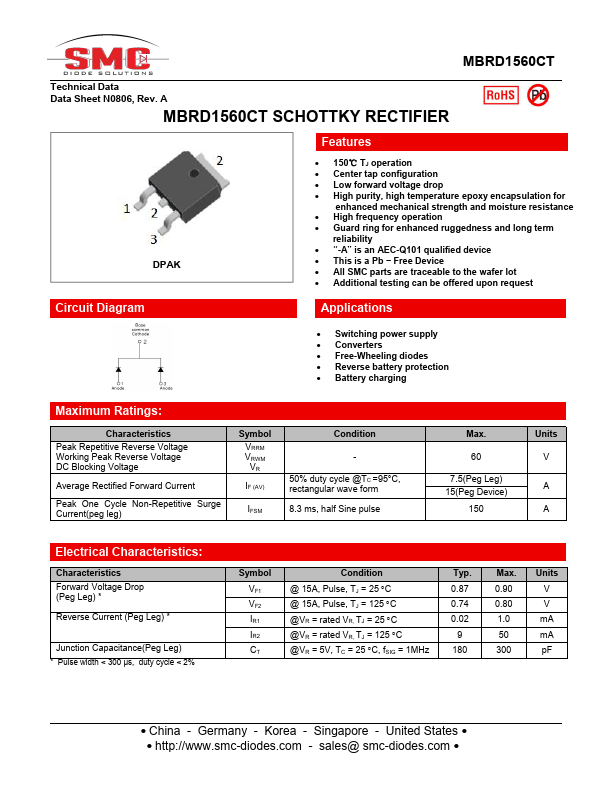 MBRD1560CT SMC Diode