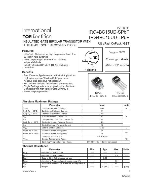 <?=IRG4BC15UD-SPBF?> डेटा पत्रक पीडीएफ