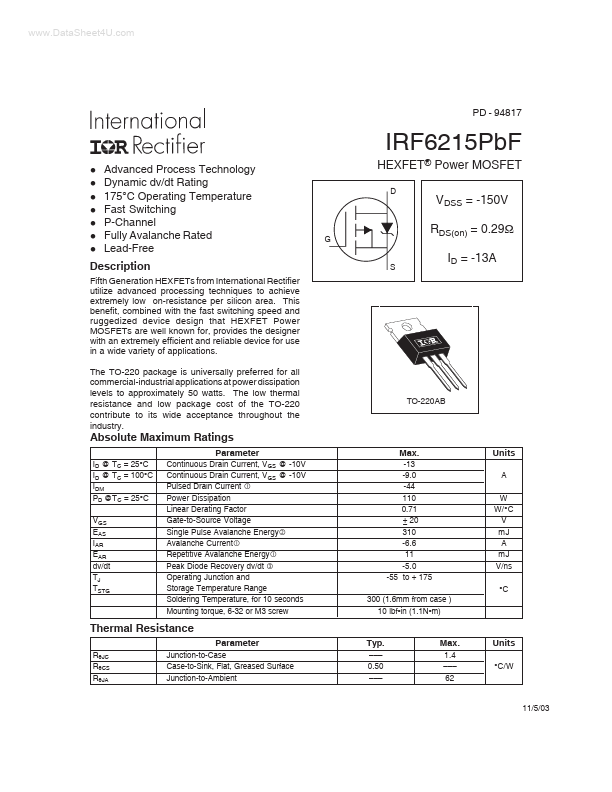 IRF6215PBF International Rectifier