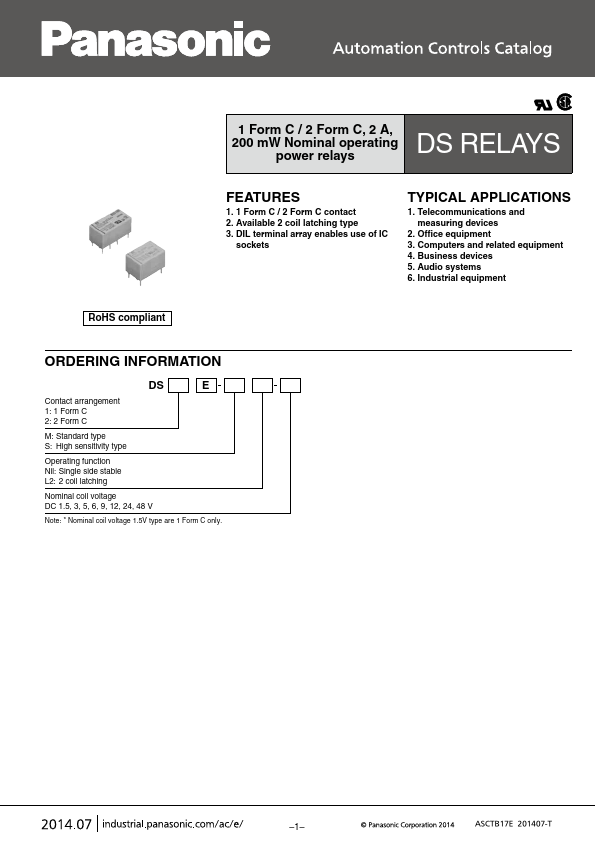 <?=DS1E-SL2-DC1.5V?> डेटा पत्रक पीडीएफ