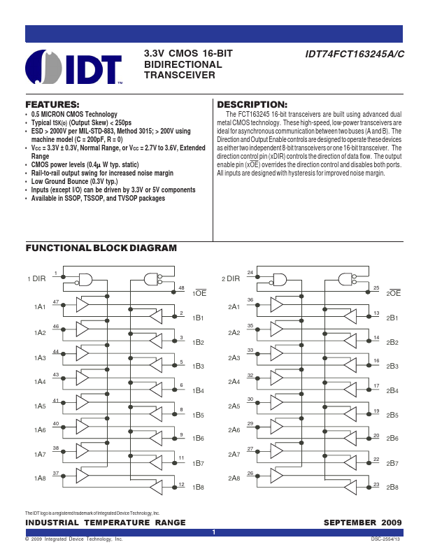 IDT74FCT163245A Integrated Device Technology
