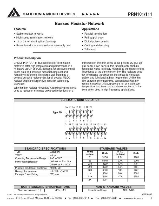 PRN111164701JR California Micro Devices Corp