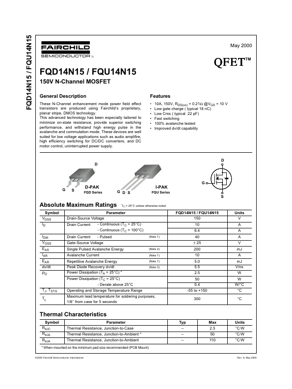 <?=FQD14N15?> डेटा पत्रक पीडीएफ