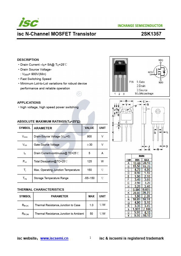 2SK1357 Inchange Semiconductor