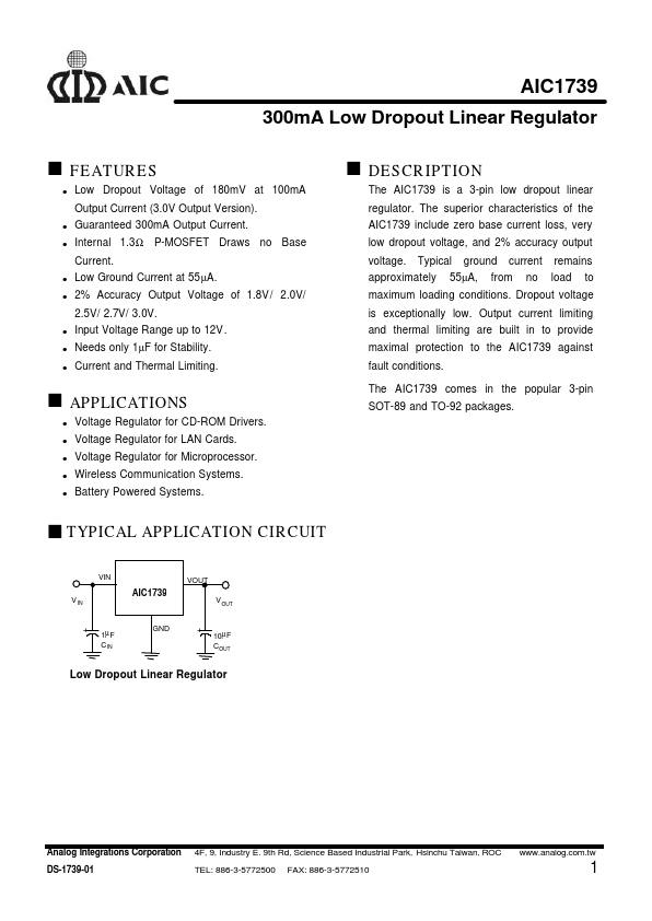 AIC1739 Analog Intergrations Corporation