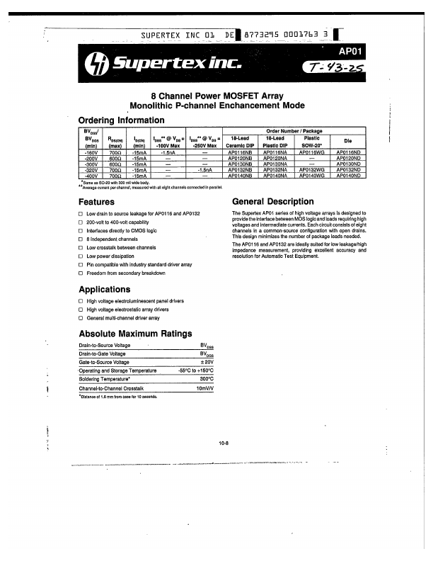 AP0140WG Supertex  Inc