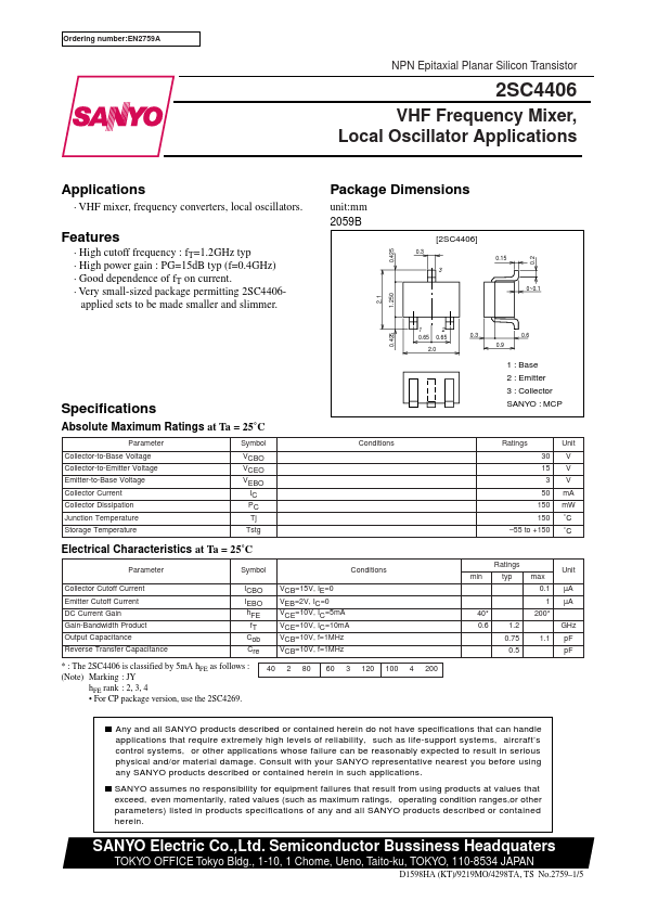 2SC4406 Sanyo Semicon Device