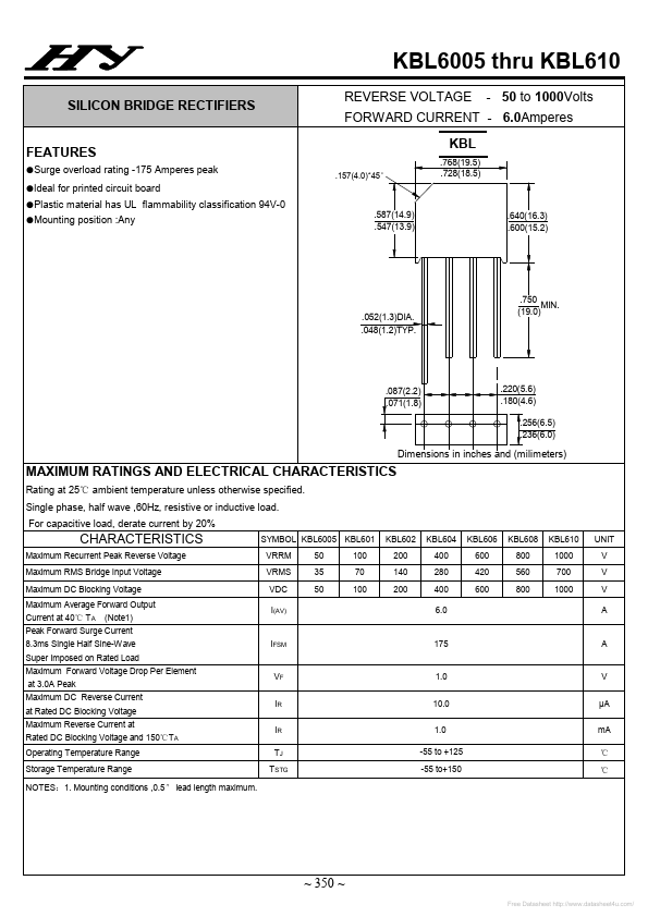 KBL601 HY ELECTRONIC