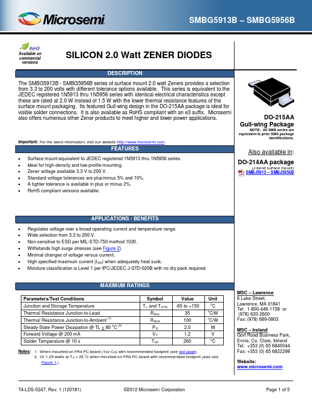 SMBG5929B Microsemi