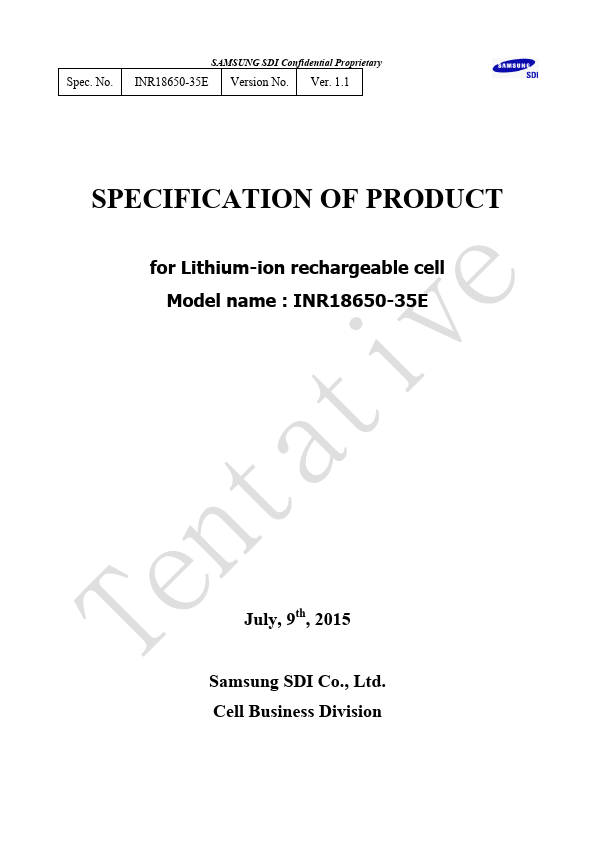 INR18650-35E Data Sheet | Samsung