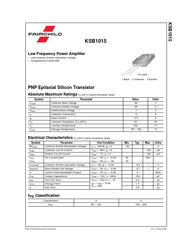 <?=KSB1015?> डेटा पत्रक पीडीएफ