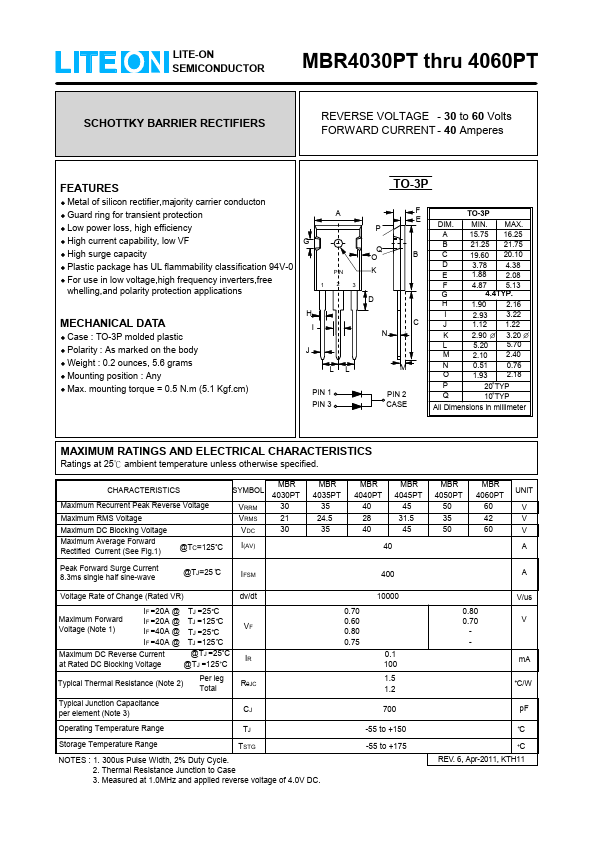 MBR4045PT Lite-On Technology Corporation