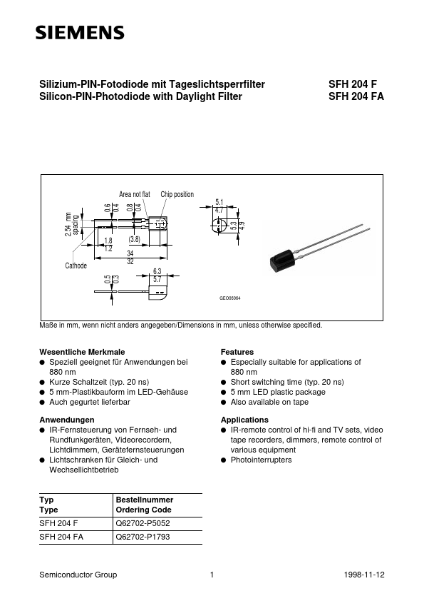 SFH204F Siemens Semiconductor Group