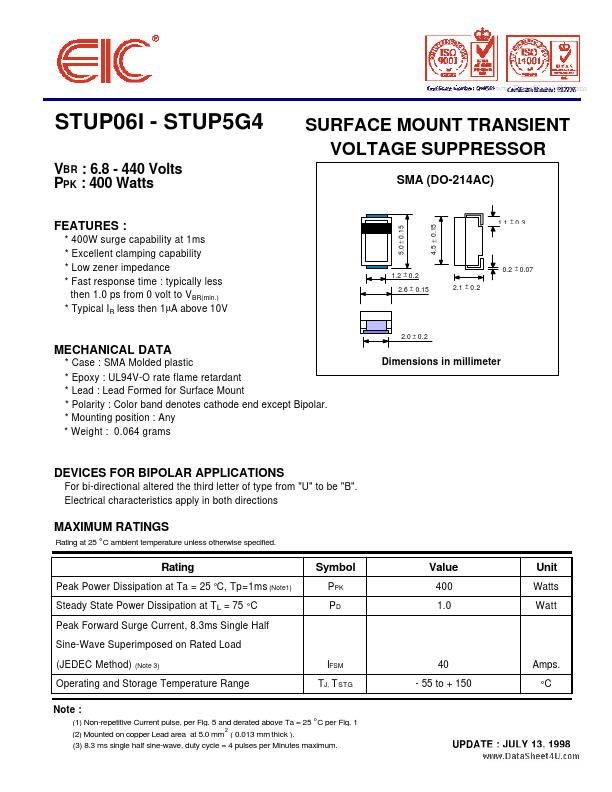 <?=STUP5G4?> डेटा पत्रक पीडीएफ