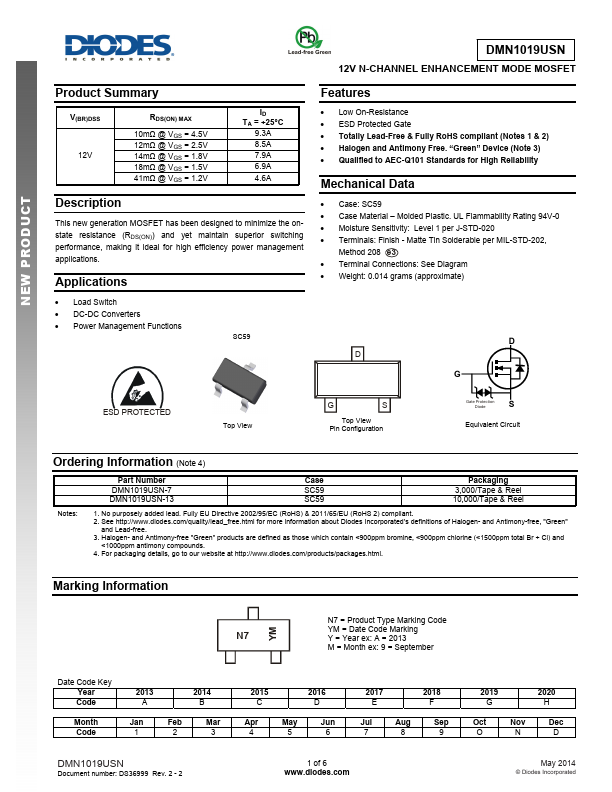 DMN1019USN Diodes