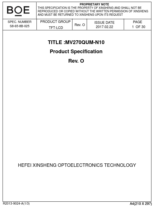 <?=MV270QUM-N10?> डेटा पत्रक पीडीएफ