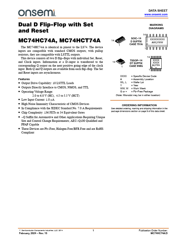 MC74HC74A ON Semiconductor