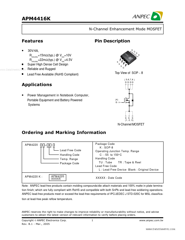 APM4416K Anpec Electronics Coropration