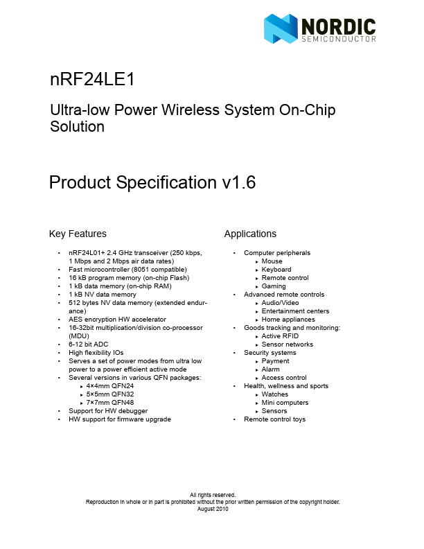 <?=nRF24LE1?> डेटा पत्रक पीडीएफ