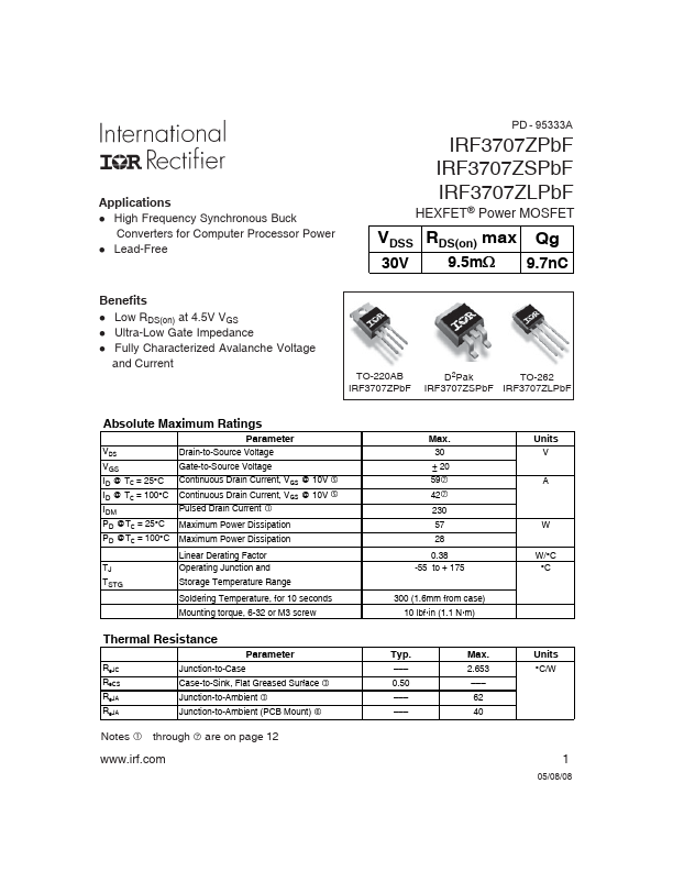 IRF3707ZPbF International Rectifier