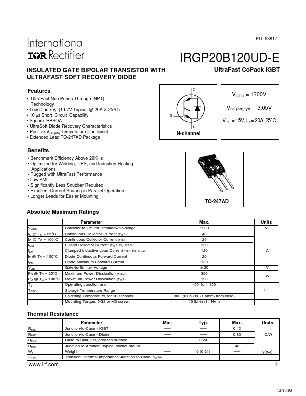 <?=IRGP20B120UD-E?> डेटा पत्रक पीडीएफ