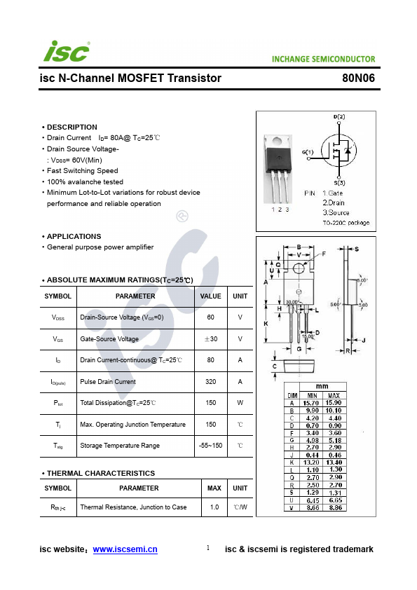 80N06 Inchange Semiconductor