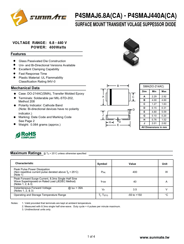 P4SMAJ6.8 Sunmate