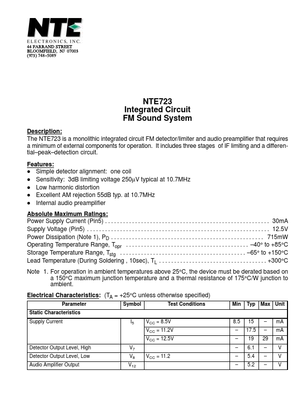 NTE723 NTE Electronics