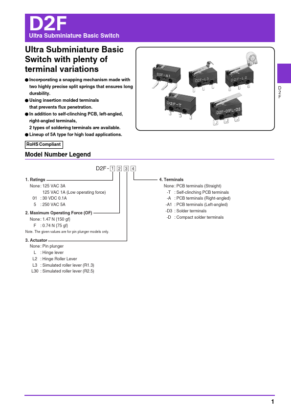 D2F-FL2-A1D2F-L2 Omron